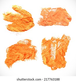 Abstract orange textural prints thick smears of paint on white paper