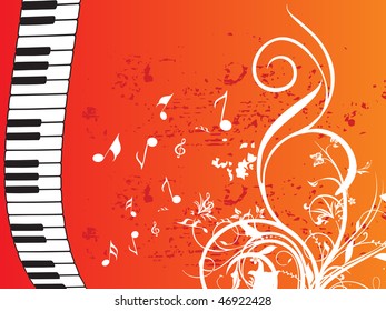 abstract orange texture background with floral and piano