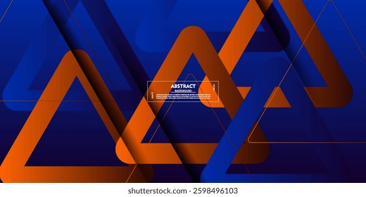 Abstract orange triangles overlapping with lines background. Dark blue gradient background element. Vector Eps10