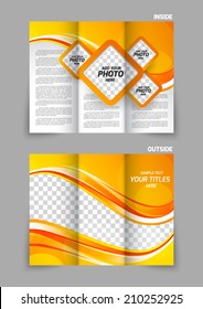 Abstract orange tri-fold brochure template with squares