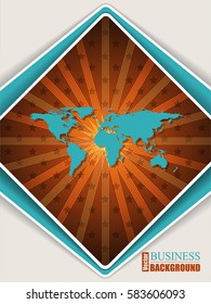 Abstract orange turquoise brochure design with world map