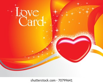 fondo de estrella de brillo naranja abstracto con corazón rojo