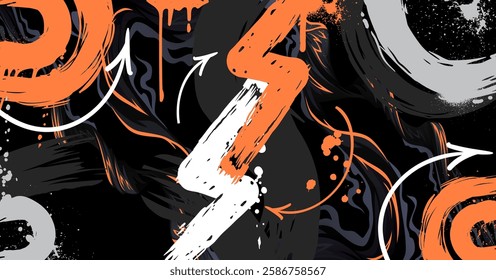Abstract Orange Urban Street Art Graffiti Style Grunge Vector Illustration on Dark Background Banner