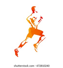 Abstract orange vector runner. Running man, vector isolated illustration. Sport, athlete, run, decathlon