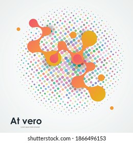Abstract orange volumetric large molecules with bright circles on white background. Vector template medicine science technology chemistry