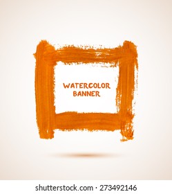 Abstract orange watercolor hand-drawn banner frame. Vector illustration