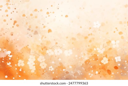 Fondo de Vector de acuarela naranja Abstractas con Elementos florales. Fondo de acuarela rojo claro suave con lavados sutiles y texturas. Los delicados y abstractos Elementos florales están esparcidos por todo el