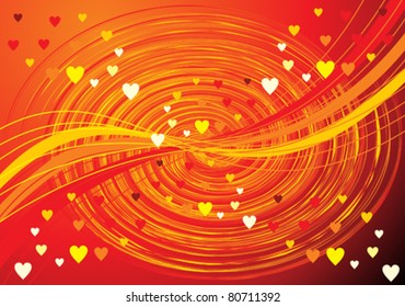 abstract orange wave background with hearts  vector illustration