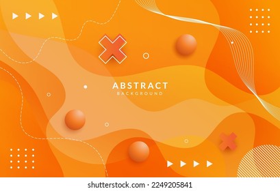 Abstract orange wave background premium vector with memphis style