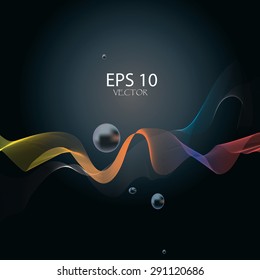 Abstract orange wave with drop on black background