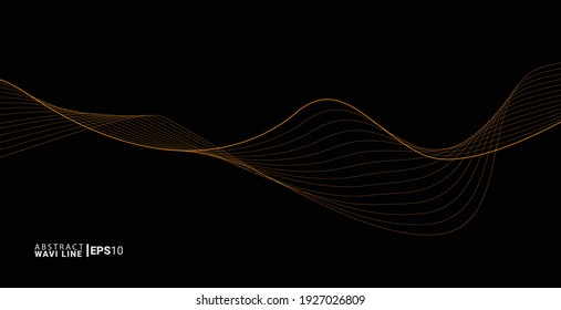 Abstract orange wave lines. Vector waves flowing isolated on black background. EPS10