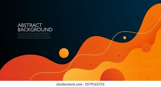 Abstract orange wave liquid color on dark blue background. Simple 3D banner design background. Eps10 vector