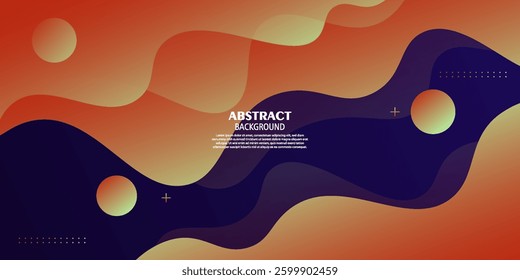 Abstract orange wave liquid color on dark blue background. Simple 3D banner design background. Vector Eps10