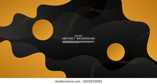 Abstract orange wave liquid color on black background. Simple 3D banner design background. Vector Eps10