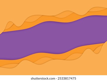 Ondas naranjas abstractas y fondo de recorte de papel de raya púrpura