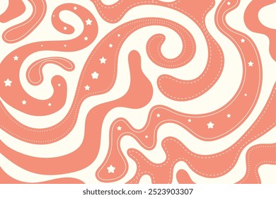 Abstract orange waves trendy background in 60s, 70s retro style. Funky wavy fluid organic shapes backdrop