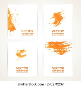 Abstract orange and white brush texture hand drawing on banner set