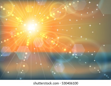 Abstract orange winter sunset sun flare background.