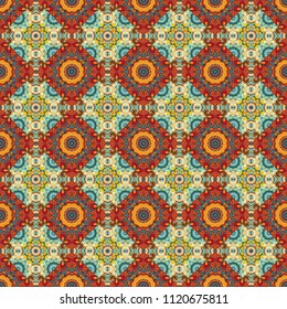 Abstract orange, yellow and blue image with a squares. Vector illustration. Digital art abstract seamless pattern.