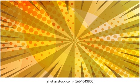 Abstract orange and yellow colors retro comic technology background. Elegant round warm colours gradient shapes texture with stripes and half tone for software design, web, apps wallpaper