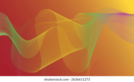 Abstract Orange Yellow Gradient Wave Background with Colorful Flow Lines