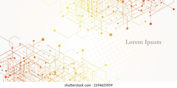 abstract orange yellow hexagon, network image, geometric background, scientific technology, futuristic concept