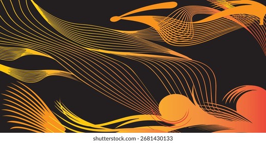 Linhas Laranja e Amarelo Abstratas no Projeto de Fundo Preto