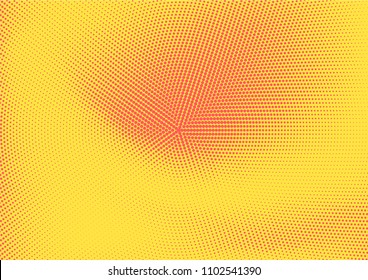 Abstract orange and yellow radial dotted gradient background. Bright warm sunny pop art texture for wallpaper, banner or presentation design