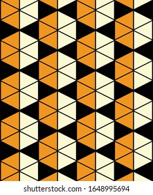 Abstract orange and yellow triangles form to be hexagon vector pattern on black background for background backdrop wallpaper textile.