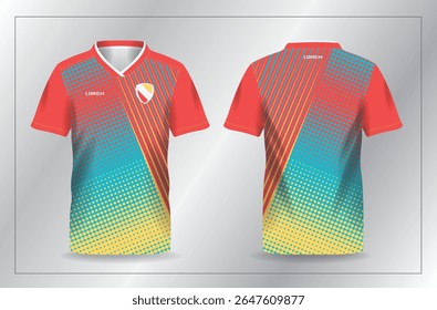 abstract orange yellow and turquoise sport jersey for football and soccer shirt template