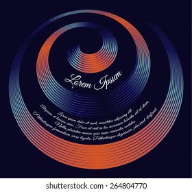 Abstract orange-blue spiral text template on dark blue background
