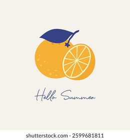 Abstract oranges and the inscription Hello summer on a light background. Vector illustration of orange.