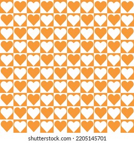 Abstrakter orange-weißer Gittermuster-Hintergrund-Vektorgrafik mit rotem Herzen