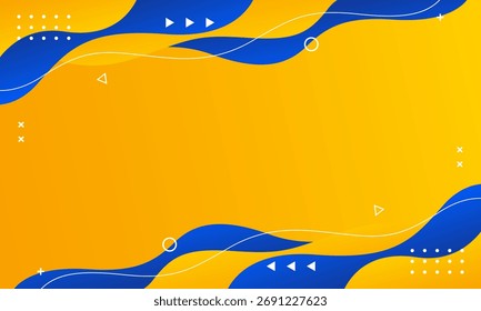 Abstractas fondo de onda fluida naranja-amarillo y azul con Formas geométricas. Moderno Fondo de pantalla dinámico. Fondo de Anuncio de Plantilla para ventas, negocios, anuncios, eventos, Web, páginas y más