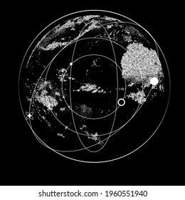 An abstract orb composed of dots and particles. Vector illustration of a sphere.