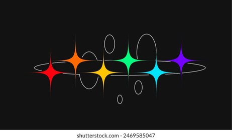 Abstract Orbit Beam With Rainbow Blinking Sparkle Star, Minimal Art