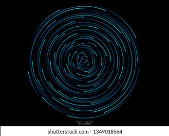 Abstract orbits circle ring movement line in blue green light isolated on black background. Vector graphic in concept AI technology, science, music