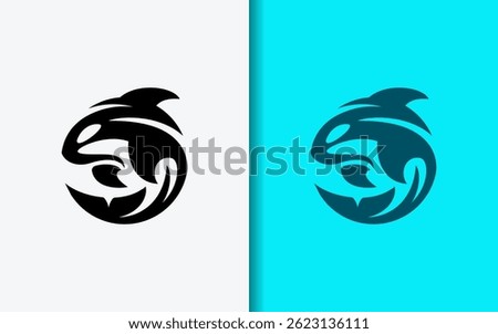 Abstract orca whale logo with circular shape and minimalist modern style concept. Vector logo illustration.