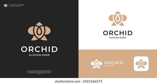 Abstract orchid logo design. Flat minimalist flower logo vector illustration