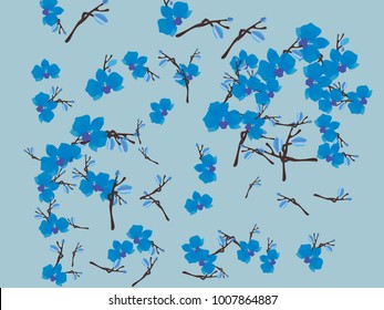 Abstract orchid pattern. Gentle flowers background. Vector illustration for invitation, card, celebration, party, carnival, festive holiday and Your project. Gentle blue Background