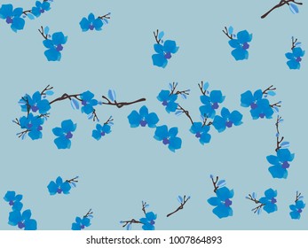 Abstract orchid pattern. Gentle flowers background. Vector illustration for invitation, card, celebration, party, carnival, festive holiday and Your project. Gentle blue Background