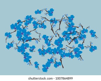 Abstract orchid pattern. Gentle flowers background. Vector illustration for invitation, card, celebration, party, carnival, festive holiday and Your project. Gentle blue Background