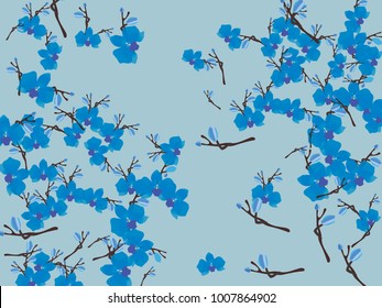 Abstract orchid pattern. Gentle flowers background. Vector illustration for invitation, card, celebration, party, carnival, festive holiday and Your project. Gentle blue Background