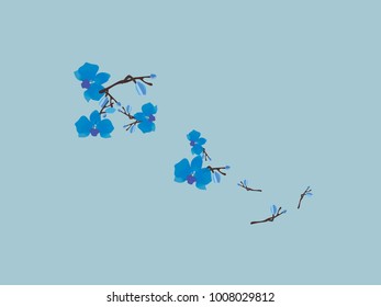 Abstract orchid pattern. Gentle flowers background. Vector illustration for invitation, card, celebration, party, carnival, festive holiday and Your project. Gentle blue Background