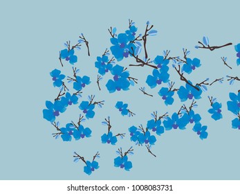 Abstract orchid pattern. Gentle flowers background. Vector illustration for invitation, card, celebration, party, carnival, festive holiday and Your project. Gentle blue Background