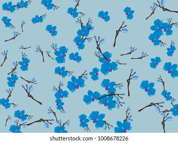 Abstract orchid pattern. Gentle flowers background. Vector illustration for invitation, card, celebration, party, carnival, festive holiday and Your project. Gentle blue Background
