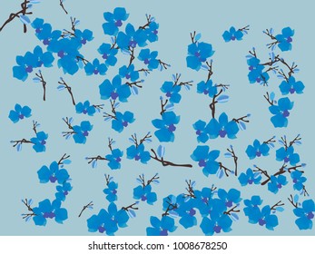 Abstract orchid pattern. Gentle flowers background. Vector illustration for invitation, card, celebration, party, carnival, festive holiday and Your project. Gentle blue Background