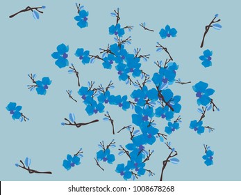 Abstract orchid pattern. Gentle flowers background. Vector illustration for invitation, card, celebration, party, carnival, festive holiday and Your project. Gentle blue Background