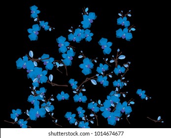 Abstract orchid pattern. Gentle flowers background. Vector illustration for invitation, card, celebration, party, carnival, festive holiday and Your project. Black Background