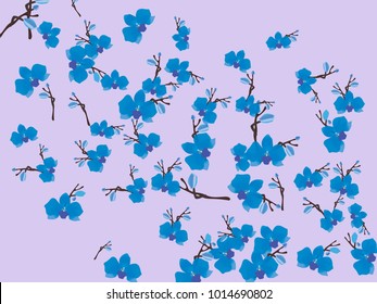 Abstract orchid pattern. Gentle flowers background. Vector illustration for invitation, card, celebration, party, carnival, festive holiday and Your project. Gentle blue Background